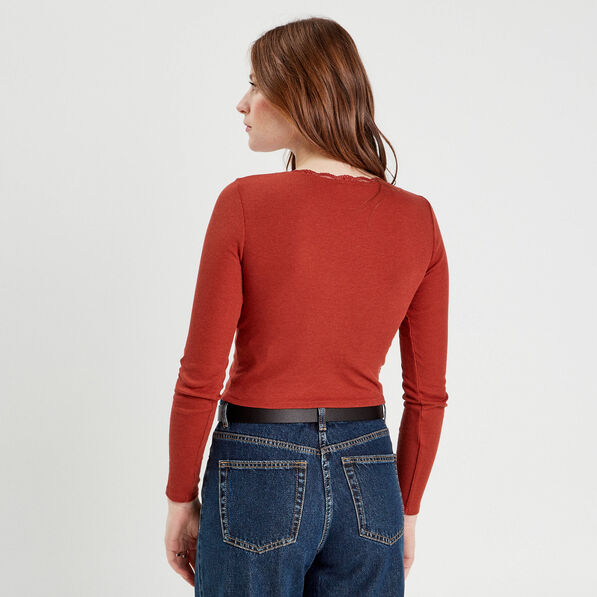 t shirt cropped cotele marron femme T-shirt cropped côtelé marron femme