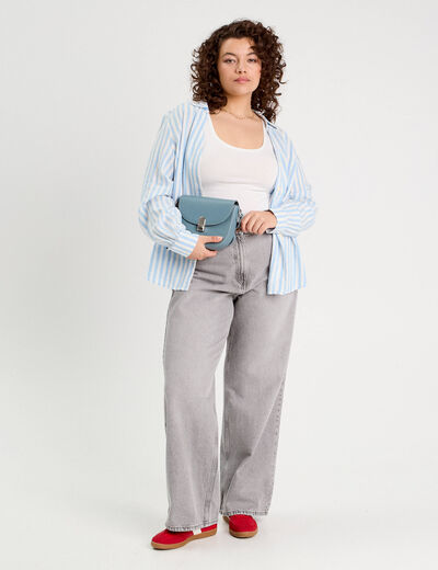 Chemise manches longues contenant du lin bleu femme
