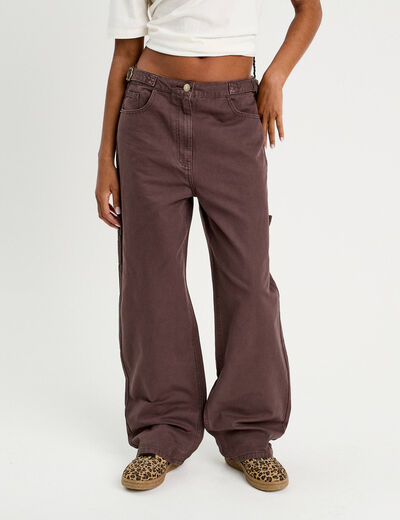 Pantalon regular boucles marron foncé femme