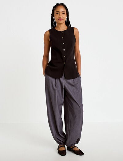 Gilet ajust&eacute; sans manches col rond noir femme