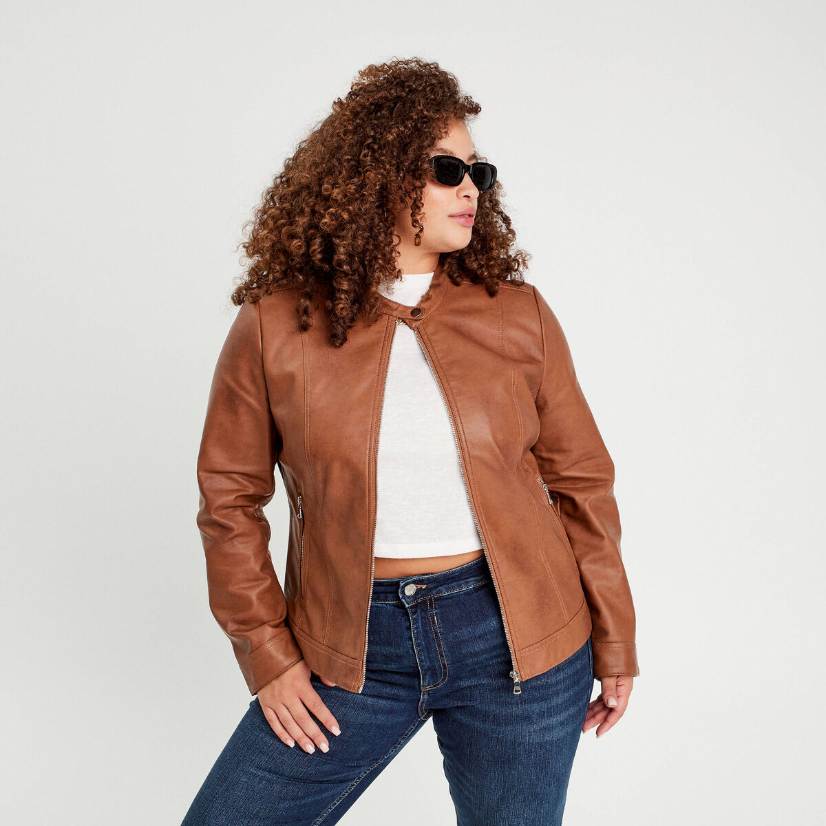 Veste droite zipp&eacute;e beige femme