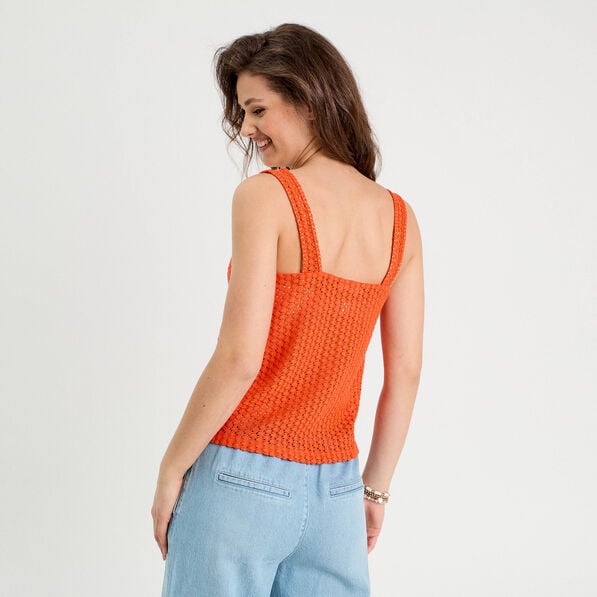 debardeur effet crochet orange femme Débardeur effet crochet orange femme
