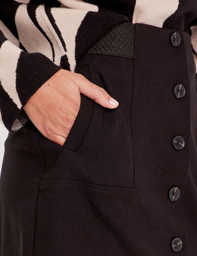 Jupe droite boutonnée noir femme