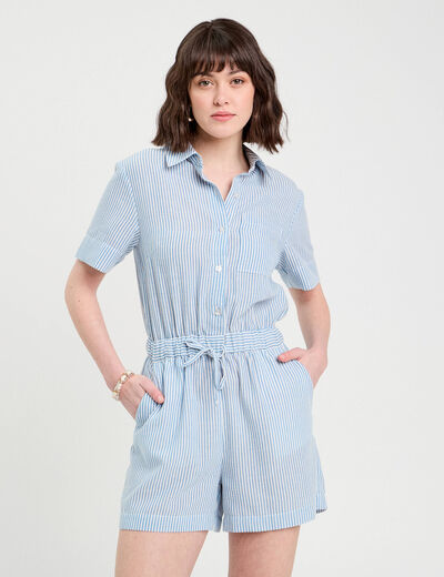 Combishort manches courtes bleu ciel femme