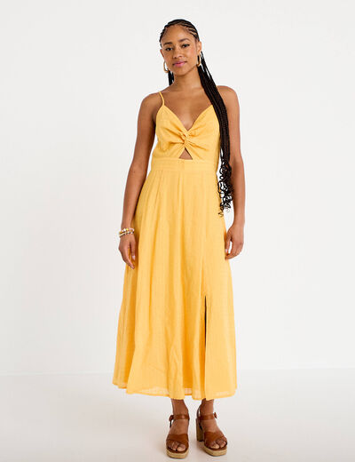 Robe longue &eacute;vas&eacute;e &agrave; fines bretelles orange clair femme