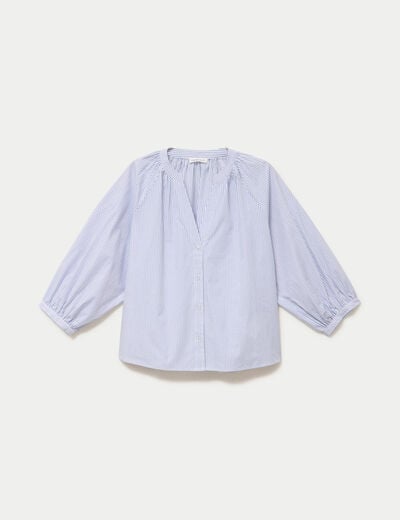 Blouse col v manches 3/4 bleu ciel femme
