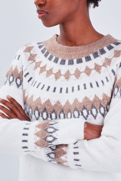 Robe pull droite ecru femme