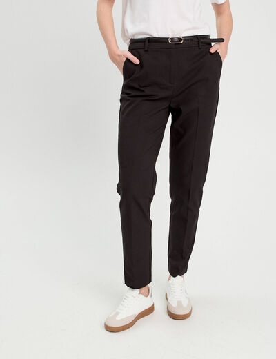 Pantalon cigarette ceinturé noir femme