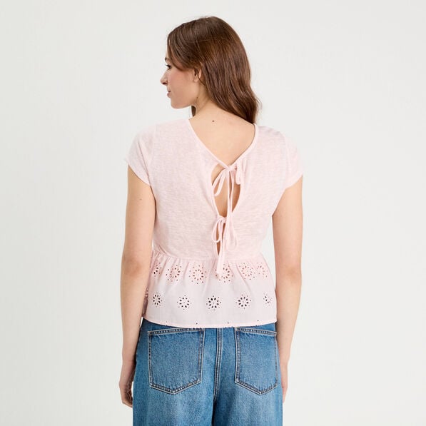 t shirt manches courtes rose clair femme T-shirt manches courtes rose clair femme