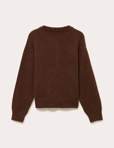 Pull col rond boutonn&eacute; marron femme