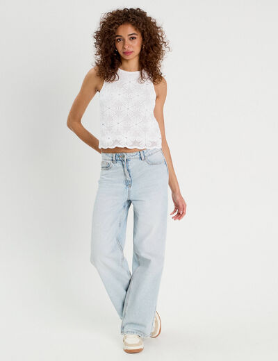 Débardeur dentelle macramé blanc femme