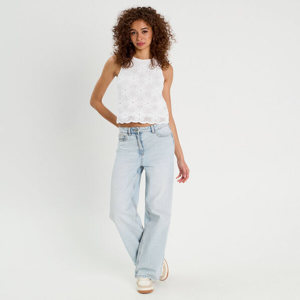 Débardeur dentelle macramé blanc femme