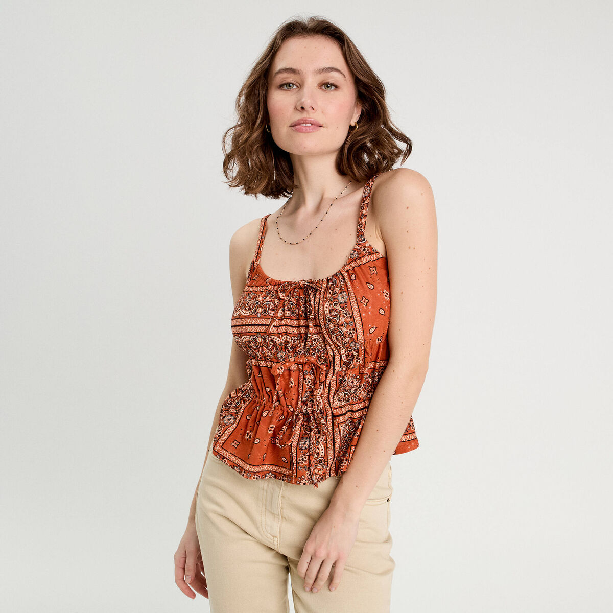 Débardeur bretelles fines terracotta femme