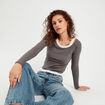 T-shirt manches longues 2-en-1 gris foncé femme
