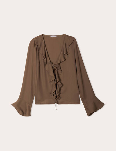 Blouse volants vert kaki femme