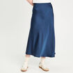 Jupe longue trapèze satin bleu marine femme