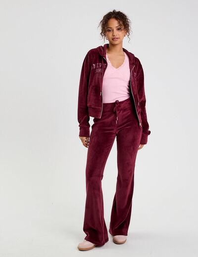 Pantalon bootcut velours rouge foncé femme
