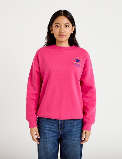 Sweat col rond manches longues rose fushia femme