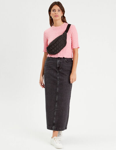 T-shirt manches courtes relief rose framboise femme