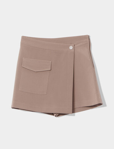 Jupe portefeuille cargo taupe femme