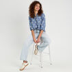 Blouse manches 3/4 brod&eacute;e bleu femme