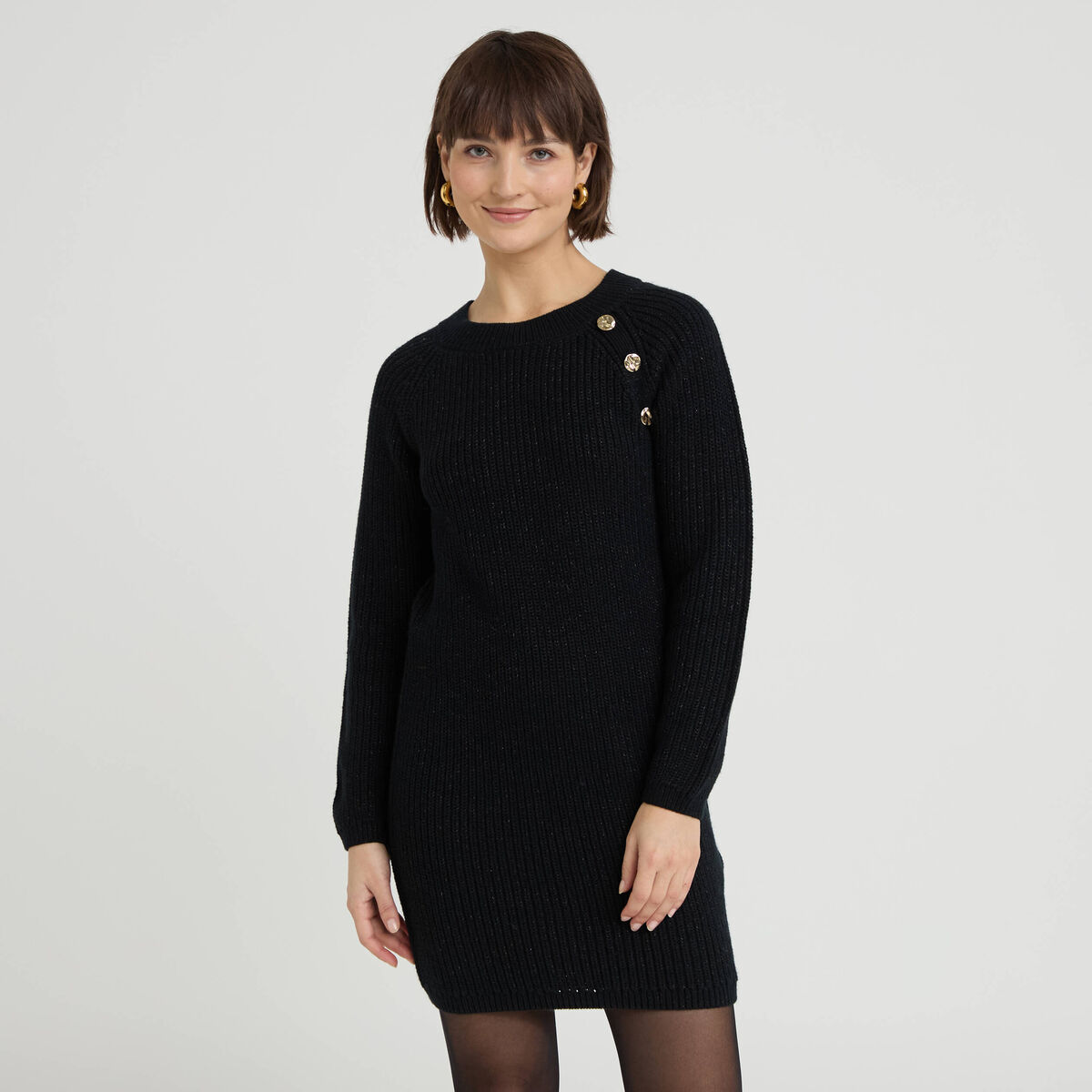 Robe pull d&eacute;tails de boutons noir femme