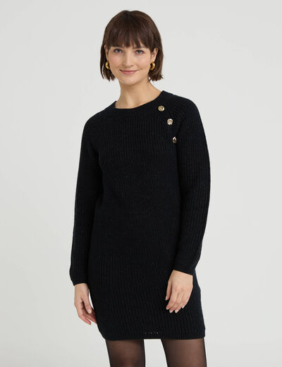 Robe pull d&eacute;tails de boutons noir femme