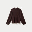 Blouse p&eacute;plum manches longues pliss&eacute;e marron fonc&eacute; femme