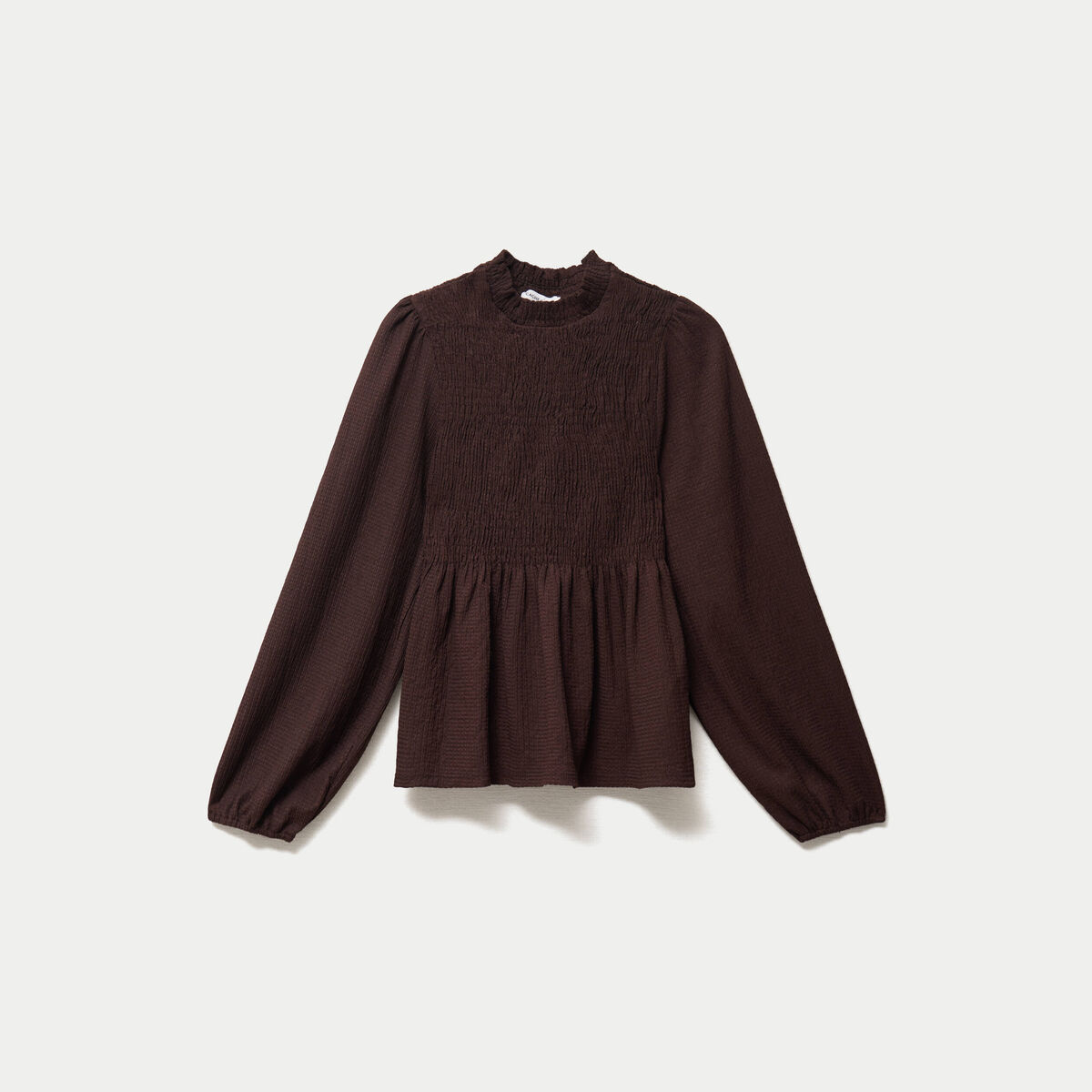 Blouse p&eacute;plum manches longues pliss&eacute;e marron fonc&eacute; femme