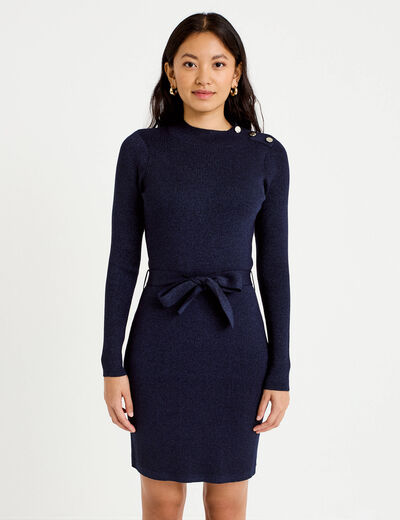 Robe pull ajust&eacute;e manches longues bleu marine femme