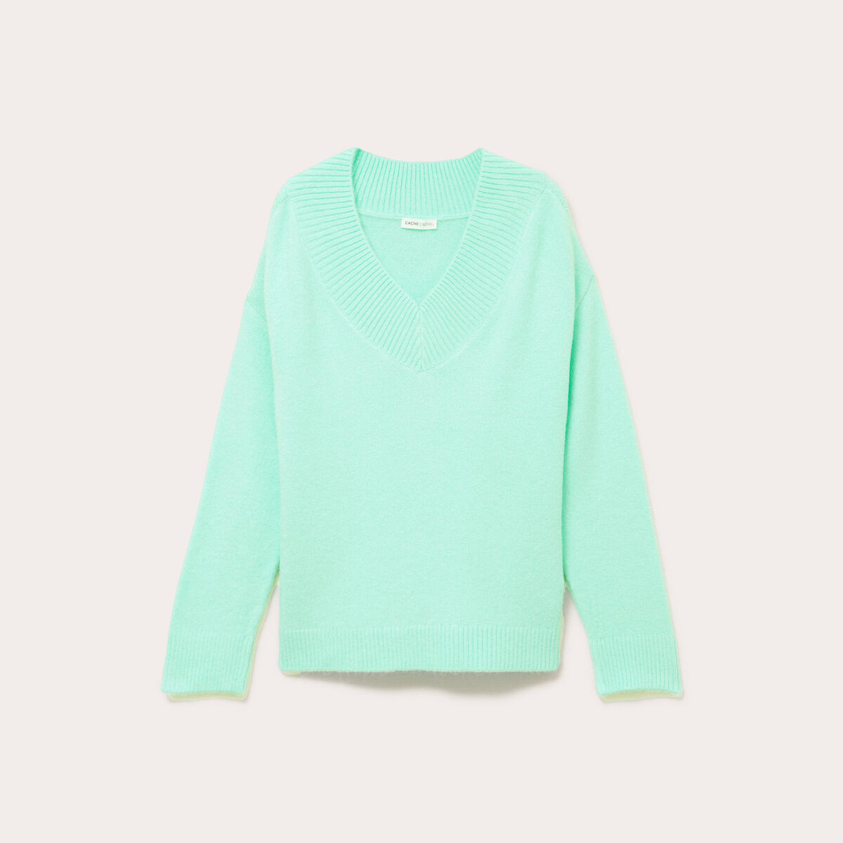 Pull oversize col v manches longues vert menthe femme