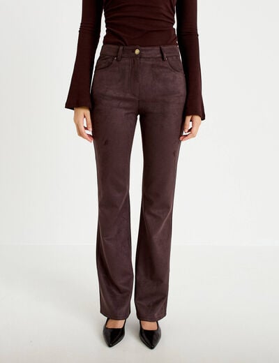 Pantalon bootcut aspect daim marron fonc&eacute; femme