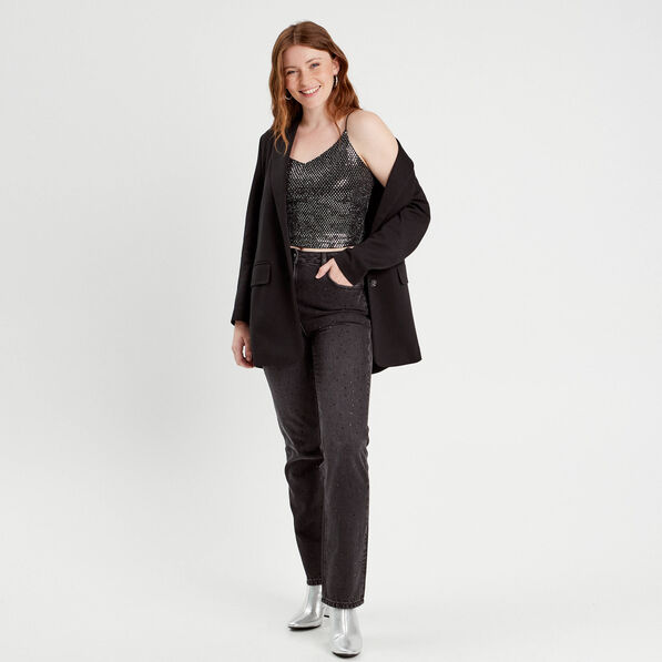 Débardeur cropped paillettes couleur argent femme