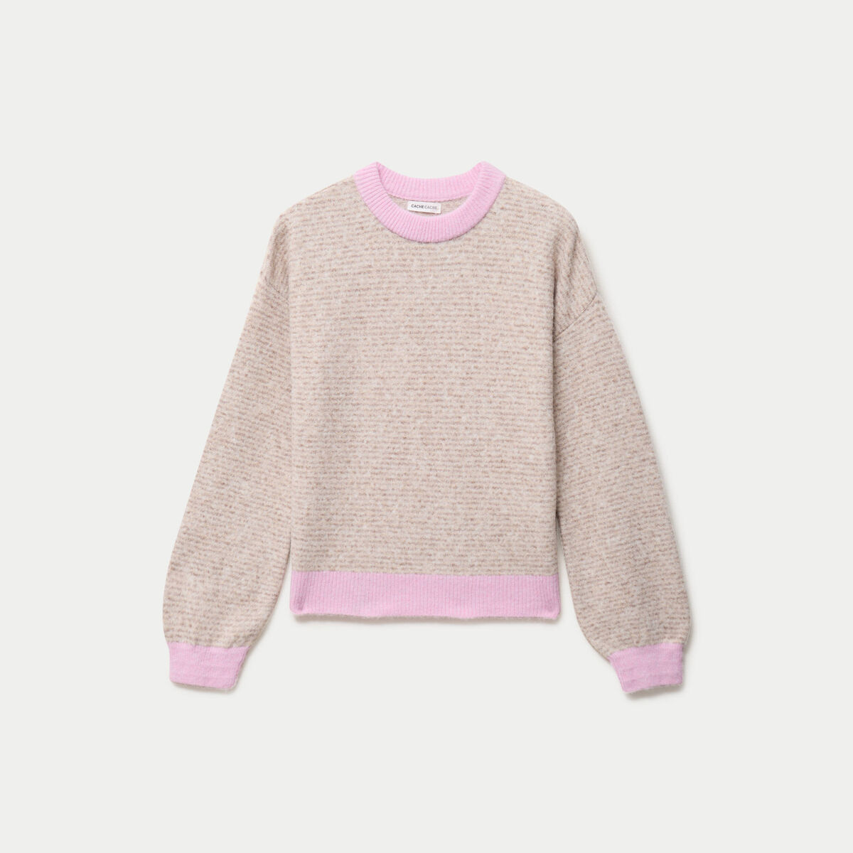 Pull ample col rond manches longues marron femme