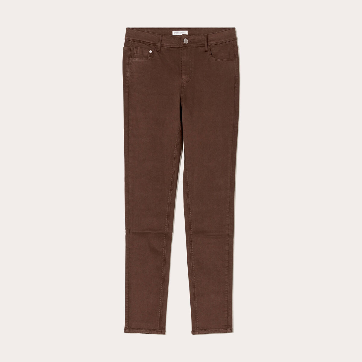 Jeans slim 5 poches marron fonc&eacute; femme