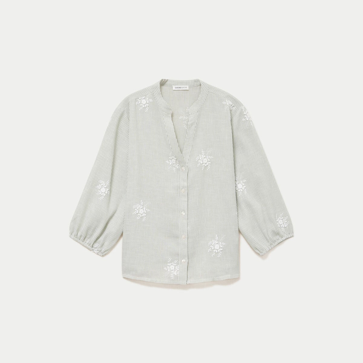 Blouse col tunisien vert kaki femme
