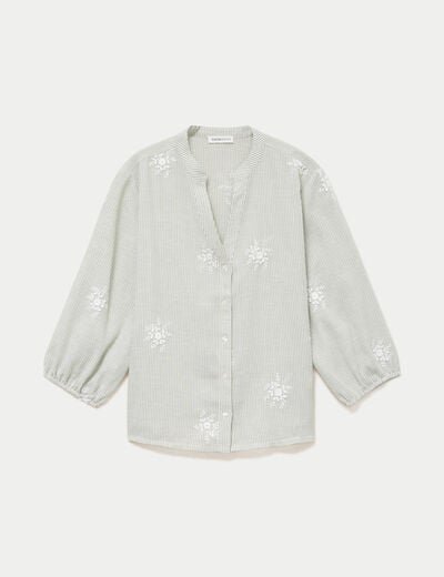 Blouse col tunisien vert kaki femme