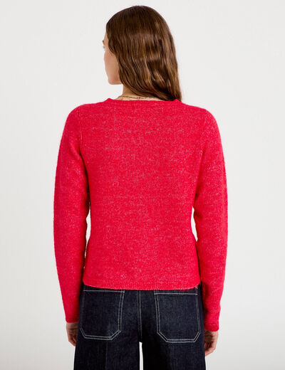 Gilet col rond manches longues rouge femme