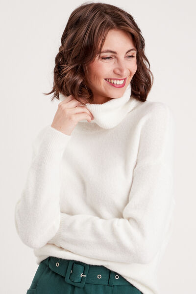 Pull avec col roulé ecru femme