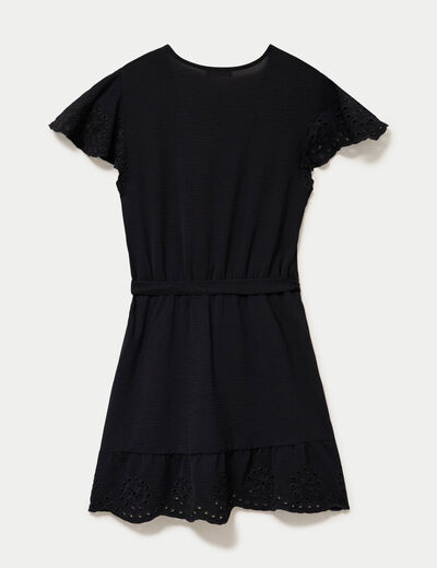 Robe courte &eacute;vas&eacute;e col v manches courtes noir femme