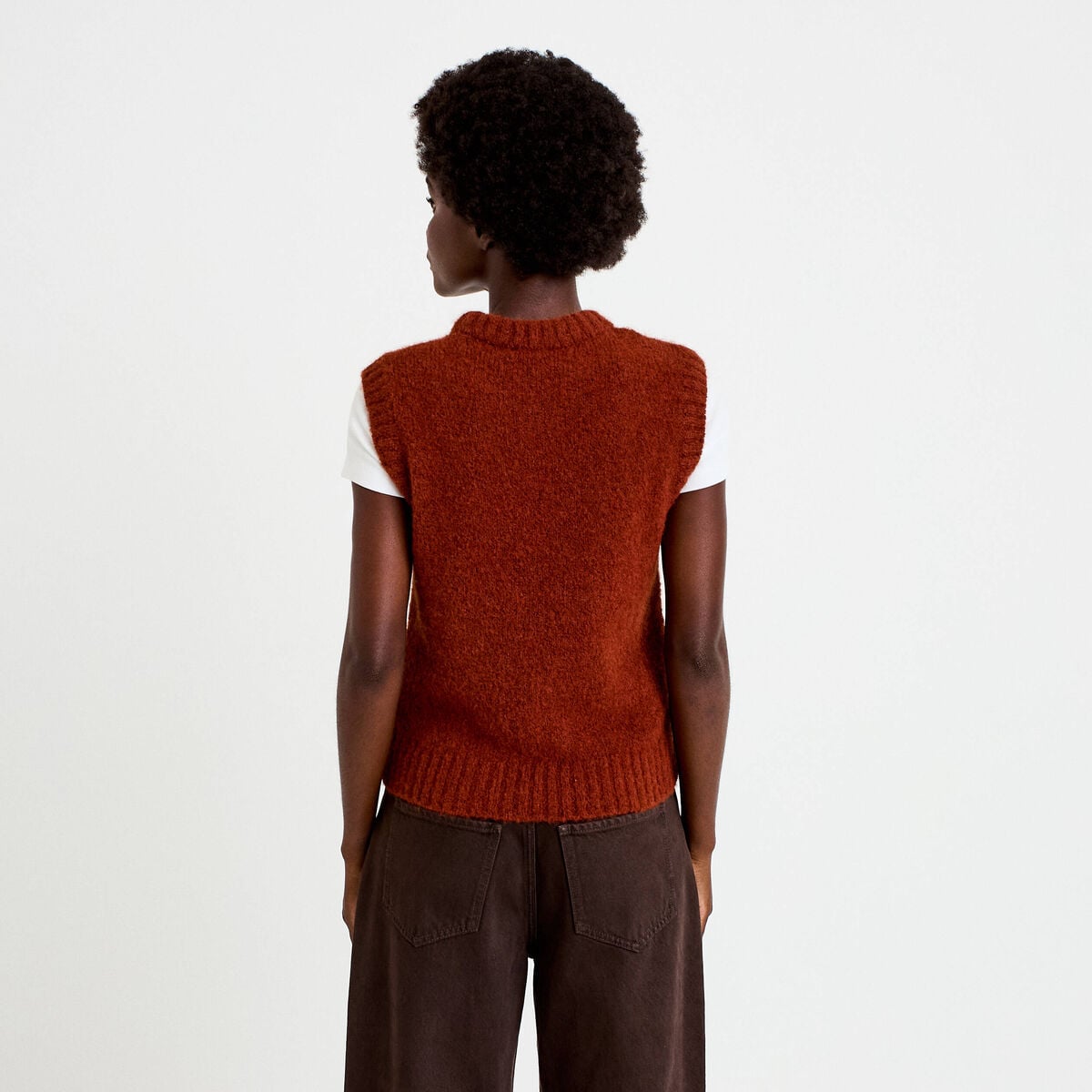 Pull sans manches marron cognac femme