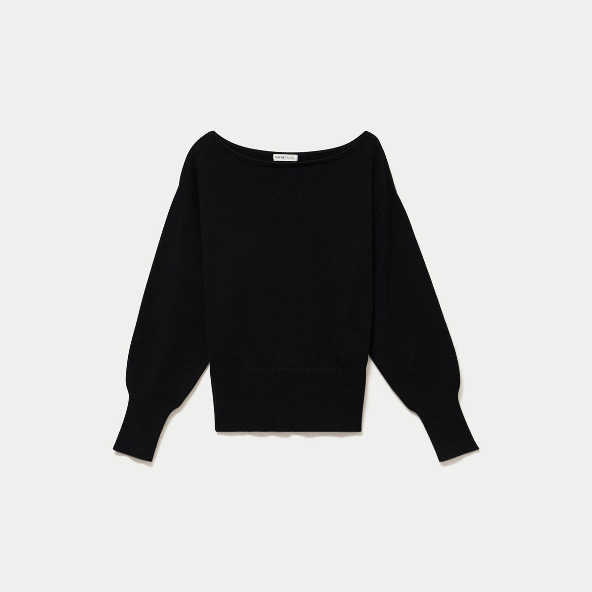 Pull oversize col bateau manches longues noir femme