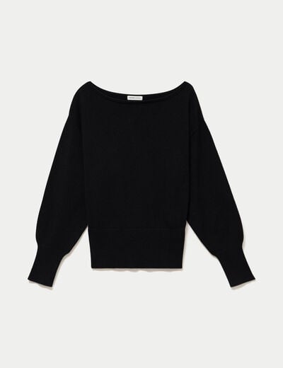 Pull oversize col bateau manches longues noir femme