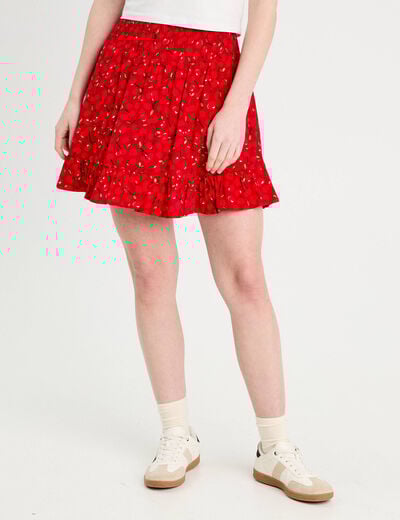 Jupe-short évasée rouge femme