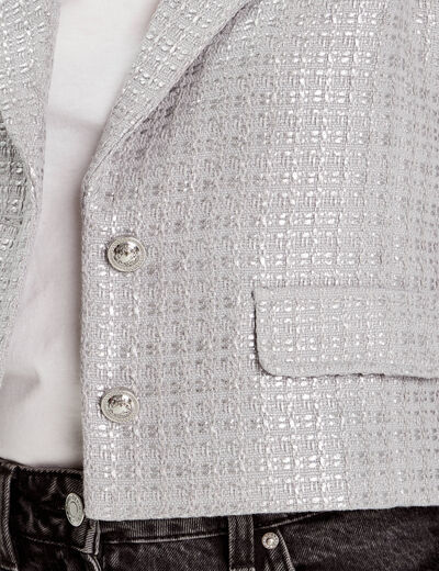 Veste blazer tweed gris argent femme