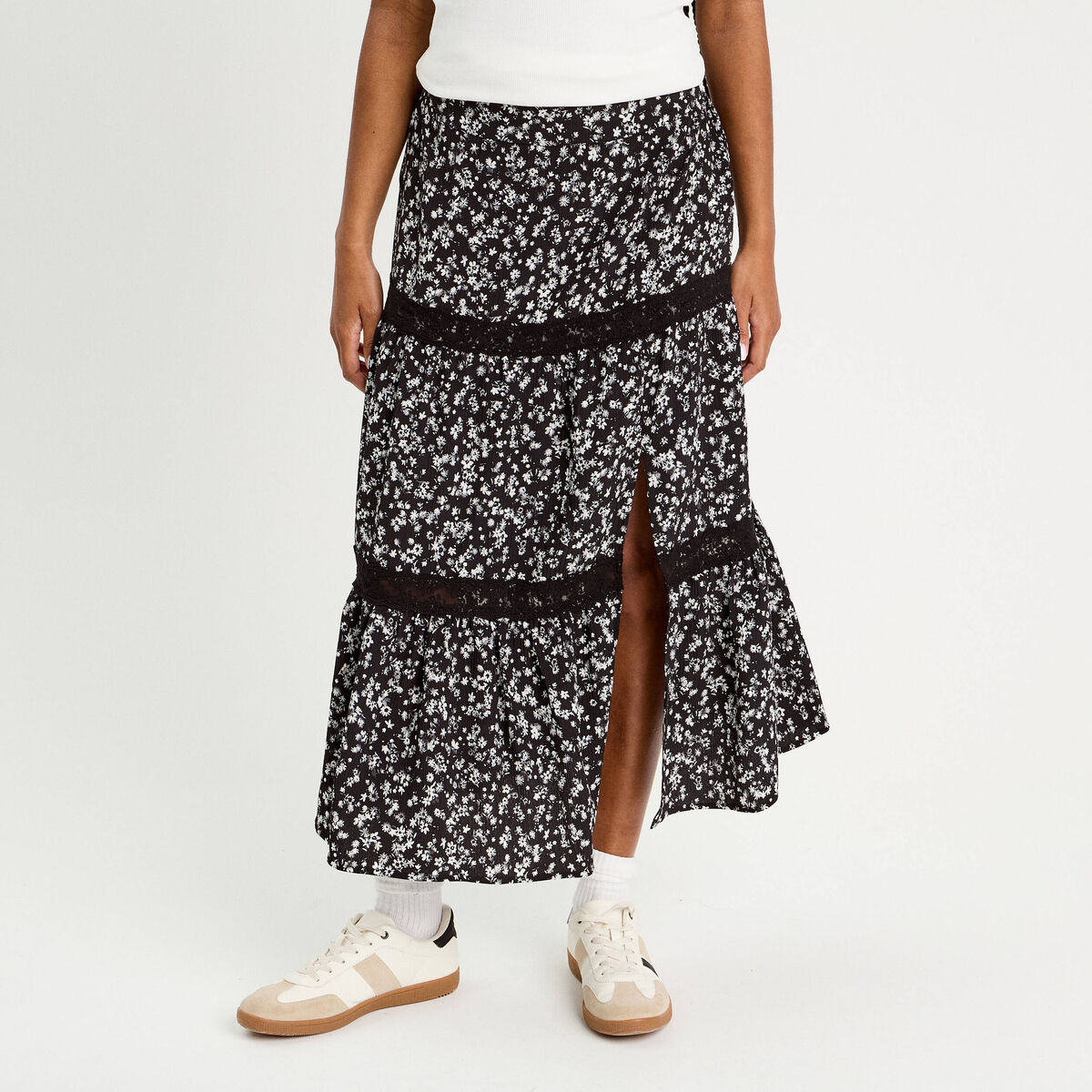 Jupe longue évasée noir femme