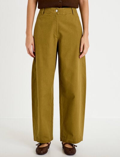 Pantalon chino coupe barrel vert kaki femme