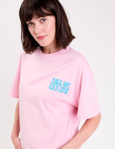 Top oversize manches courtes longues rose poudr&eacute;e femme