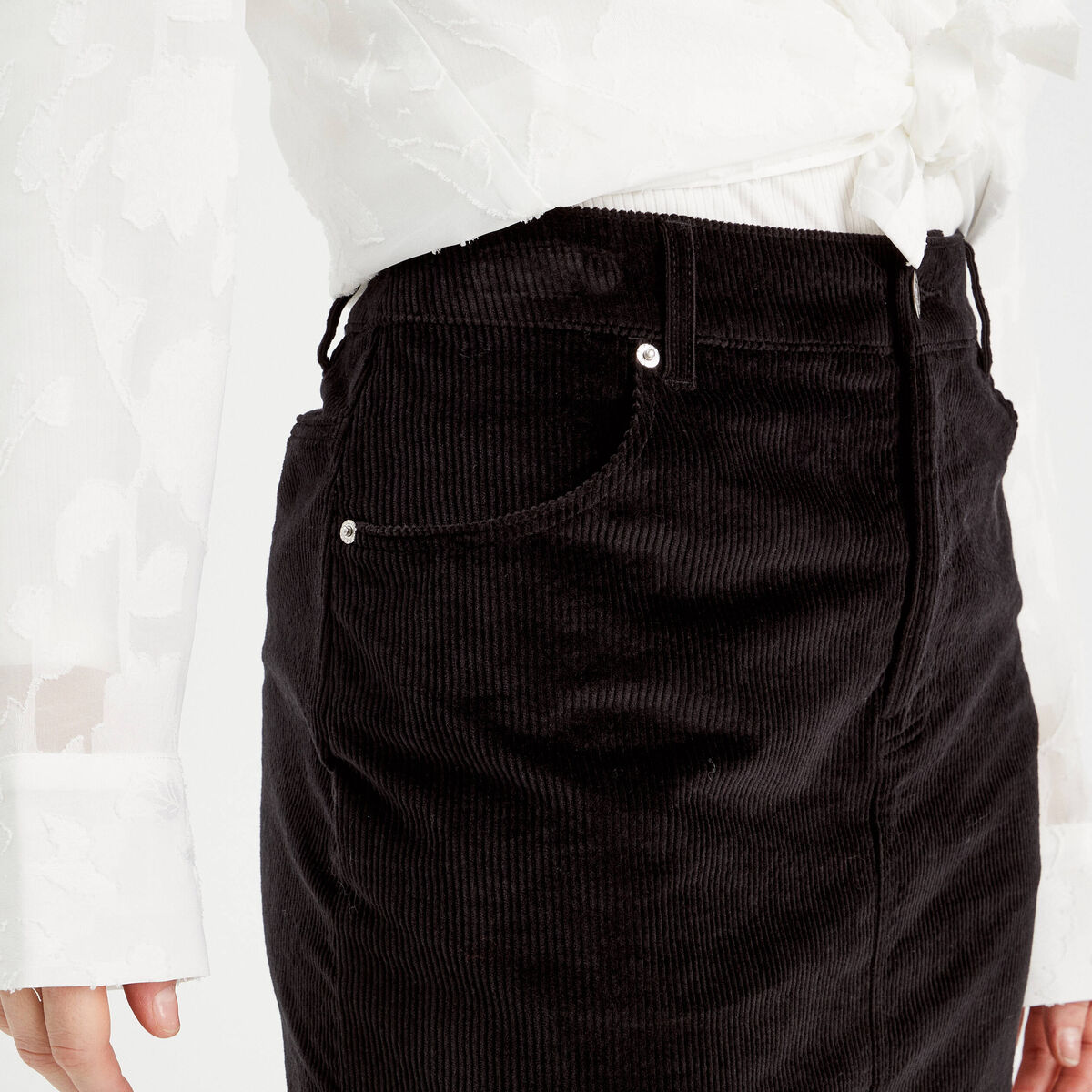 Jupe midi droite velours noir femme