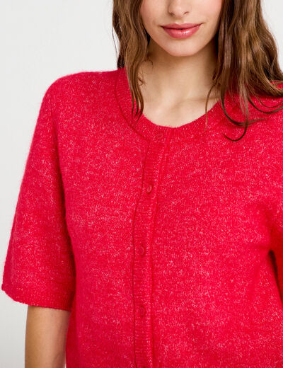 Gilet duveteux manches 3/4 rouge femme